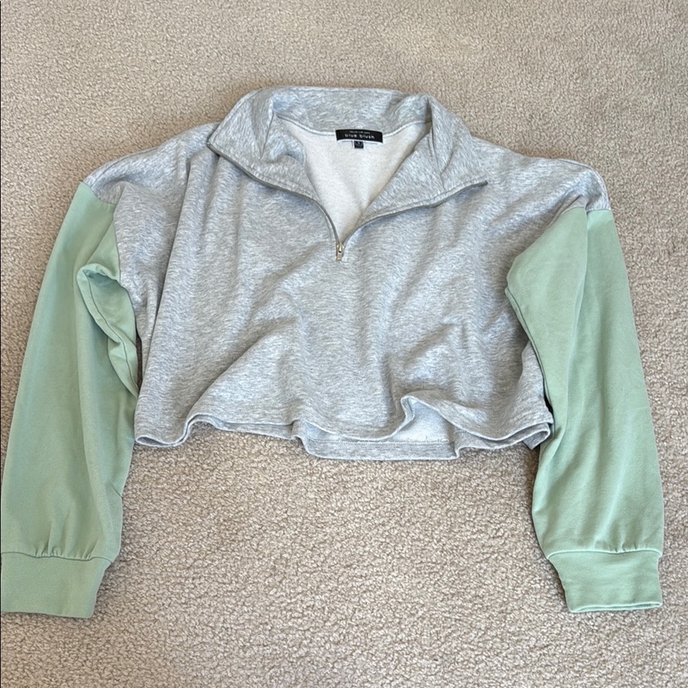 Blue Blush Gray and Green Cropped Polo Sweatshirt